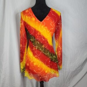 METROSTYLE Size 8 Bright Chiffon V-neck & Back Lined Casual Tunic Work Blouse